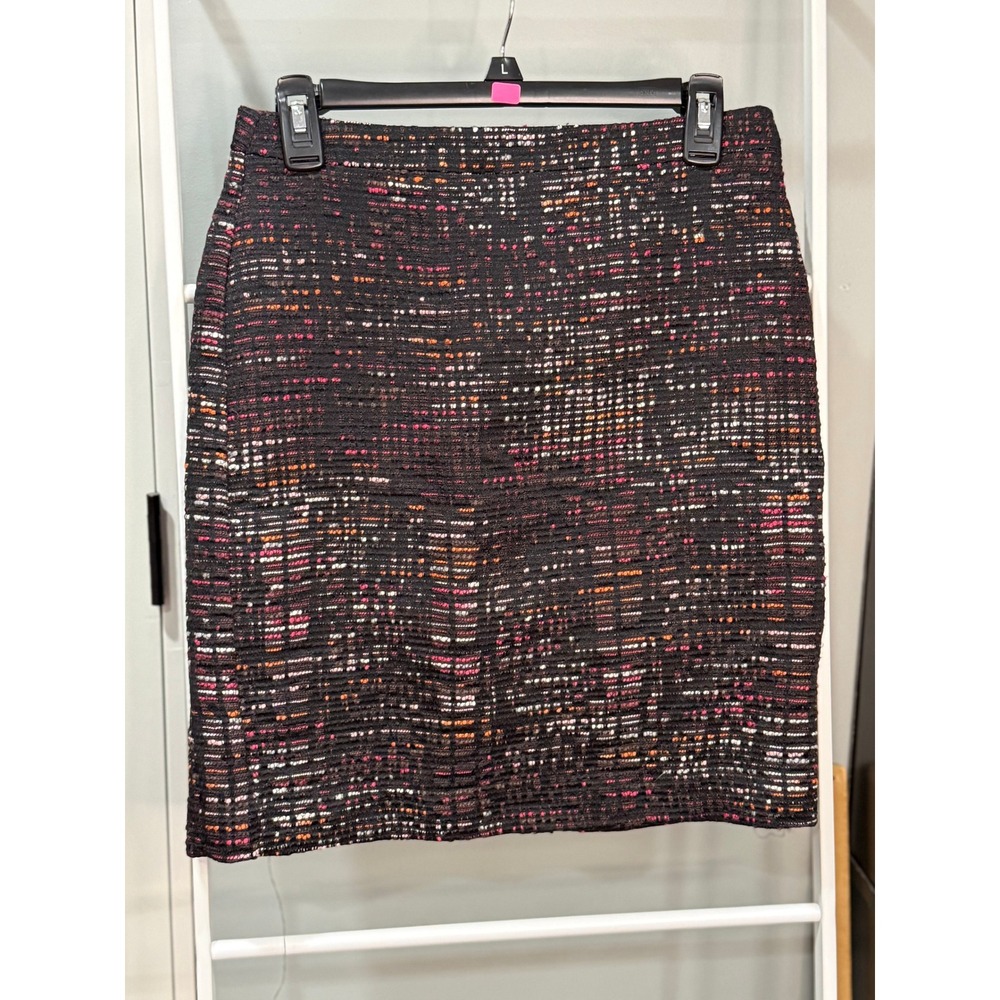 Ann Taylor LOFT Multi-Color Tweed Pencil Skirt Black Pink Orange Size 0 Preppy